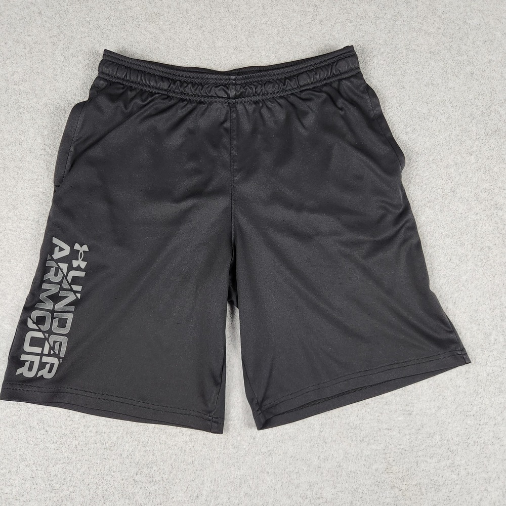 Under Armour Shorts Youth XL Black Loose Athletic Elastic Waist Spell Out Logo